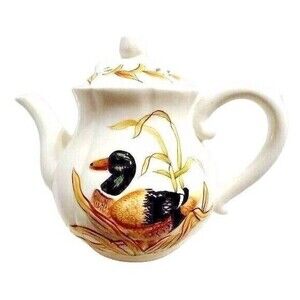 Mallard Duck in Reeds Teapot Ceramic Kitchen Lodge Cabin Tea Pot Bird Gift NEW